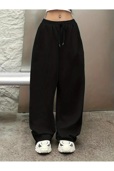 Le Vion Black Women's Wide Leg Sweatpants Stretchy Comfortable Loose Fit Levi̇on