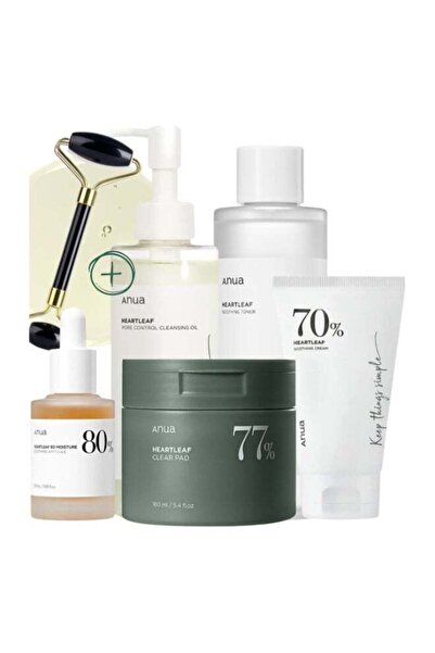 ANUA Pack - Pore Control Cleansing Oil, Niacinamide Serum, 77% Soothing Toner pH5.5, Heartleaf Cream