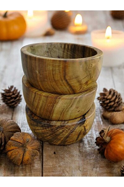 Toyaso Olive Wood Handmade Natural Bowl Snack Bowl Sauce Bowl Presentation Serving Bowl 12X12 cm 1 Piece