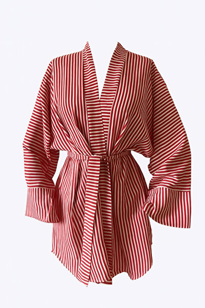 Glowear Atelier Red Striped Belted Kimono