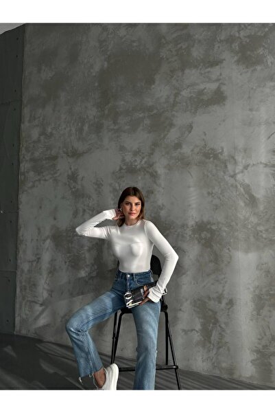 Pulli Collection Kadın Parmak Detaylı Parmak Geçmeli Body | Uzun Kollu Bisiklet Yaka Parmak Geçirmeli Bluz