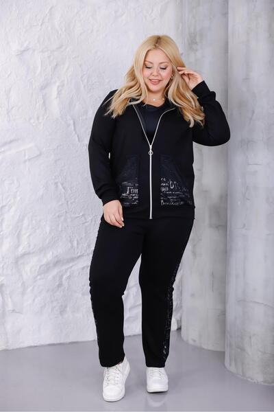 Siyezen Plus Size Mesh Detailed Premium Quality Suit