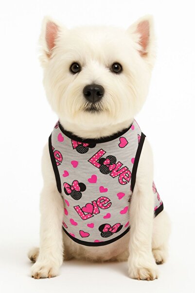 DOGİ&DOG Küçük Irk Pembe Neon Love Köpek Atleti Kedi Atleti Köpek kıyafeti