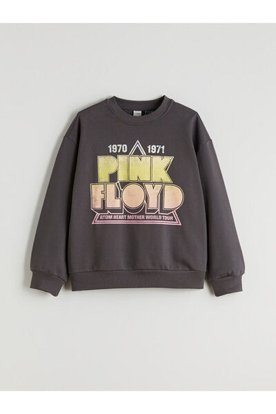 LC Waikiki Rmz Gi̇yi̇m Farkiyla Zero Roba Yaka Pink Floyd Printed Girls' Swea...