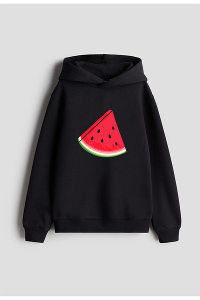 MODA هوديي بقلنسوة أسود اللون مطبوع عليه كاربوز للفتيات والأولاد