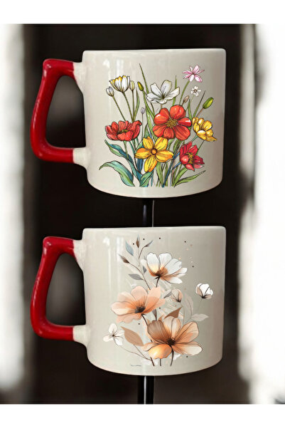 lili hediyelik طقم من كوبين للقهوة مطبوع عليه زهور - أكواب سيراميك للشاي والق...