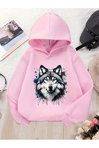oneagılyazı Wolf Printed Comfortable Hooded Sweatshirt