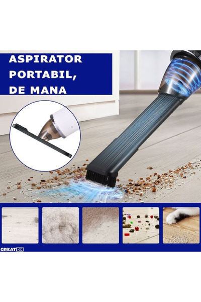 Sultan Aspirator Auto, Reincarcabil, Portabil, Filtru HEPA lavabil, 41x9.5x19.5cm, 80W, Acumulator 2000 mAh