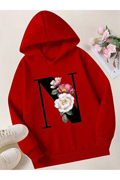 oneagılyazı N' Letter Printed Hooded Sweatshirt