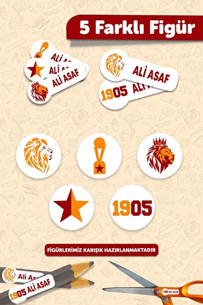 MSticker Okul Etiketi Kalem Defter isimli Etiket Isim Yazılabilen Galatasaray - 190 Adet Özel Tasarım Etiket