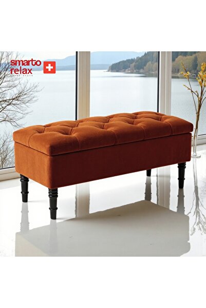 Smarto relax Saanen Kapitone Puf - Babyface Polyester Sandıklı Ahşap Ayaklı 1...