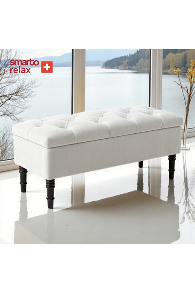 Smarto relax Saanen Kapitone Puf - Babyface Polyester Sandıklı Ahşap Ayaklı 1...