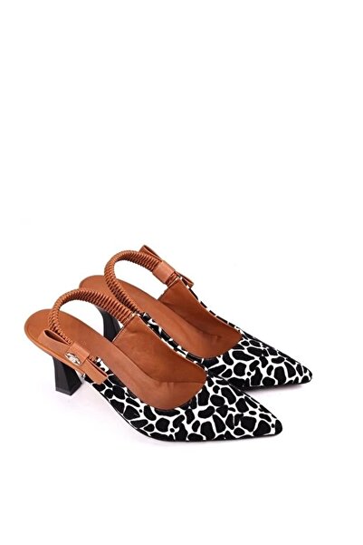 hibiscus Toran White Patent Leather Black Suede Detailed Heeled Shoes