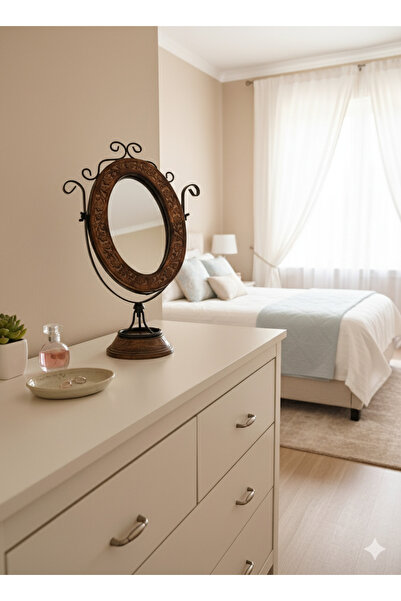 DNC Art&Deco El Oyması Ahşap Ferforje Makyaj Aynası