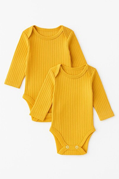 Akface 2 Pcs Long-Sleeved - Non-Sweating - Snap-Button Newborn and Baby Ribbed Undershirt Bodysuit