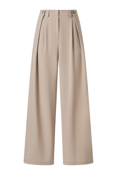 FACETTE Button Detail High Waist Palazzo Pants Beige