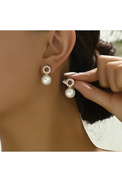 toptanhanem Zirkon Taşlı İnci Küpe - Antialerjik Çelik Küpe | Gold Renk