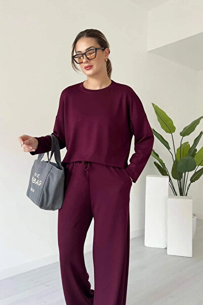 MODAMİNEM Set de trening de bază cu mânecă lungă din țesătură modal pentru femei