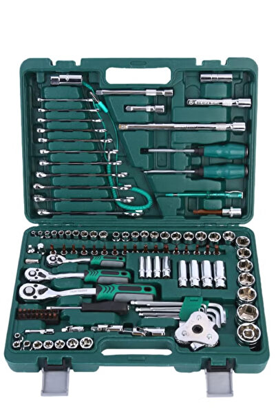 Denx مجموعة أدوات إصلاح السيارات الميكانيكية DX3318 - مجموعة كاملة من 121 قطعة تتضمن رؤوس المقبس والمفاتيح