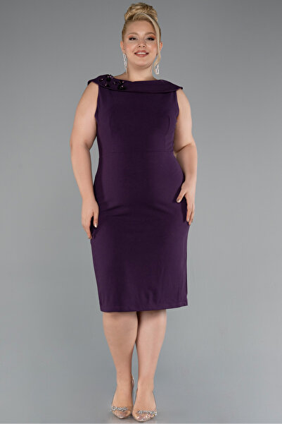 Abiyefon Mor Kolsuz Midi Büyük Beden Davet Elbisesi ABK2422