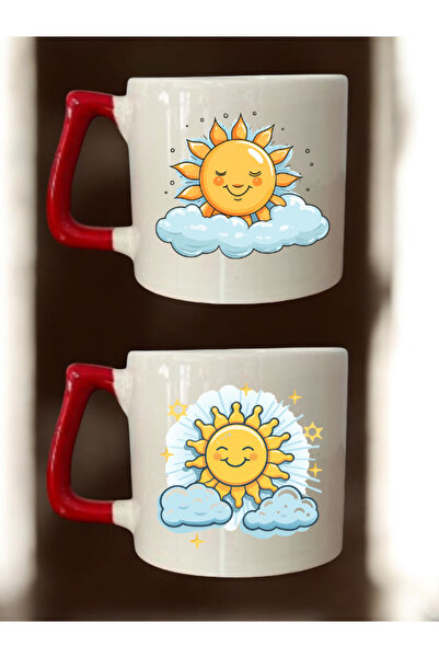 lili hediyelik Sun Clouds Printed Set of 2 Coffee Cups Ceramic Mug - Ceramic Tea, Coffee Gift Cup