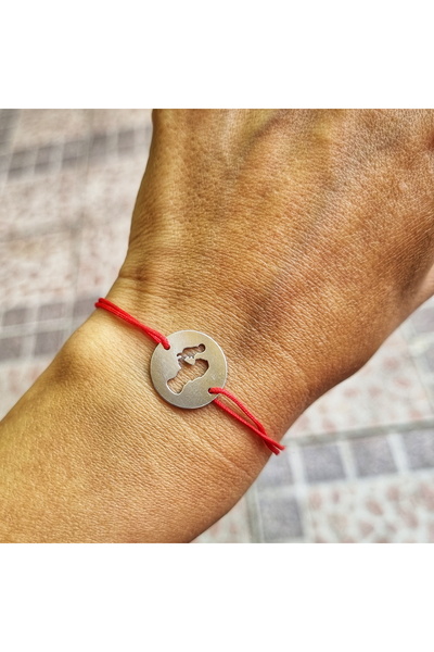 Wild Bracelets Adjustable adult bracelet made of 925 Silver with Mother and baby charm and red silk cord
