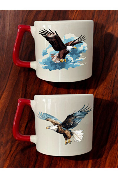 lili hediyelik طقم من كوبين للقهوة مطبوع عليه نسر - أكواب سيراميك للشاي والقه...