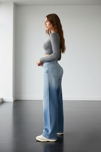 SHEVEGA Women's Blue Back-Embroidered Leg-Style Pencil Tube-Leg Jeans