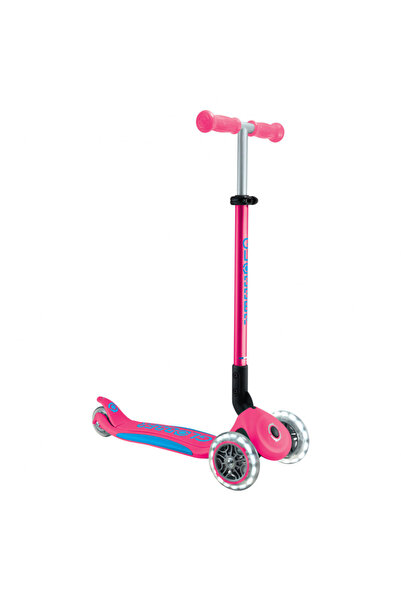 Globber Primo Plus Adjustable Foldable Kids Scooter with LED Lights – 3 Wheel Kick Scooter – Fuchsia & B