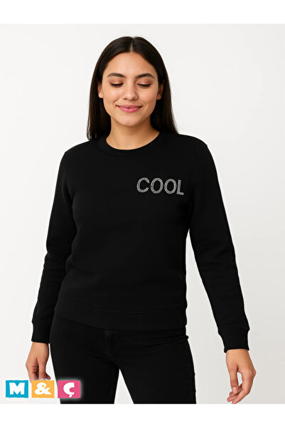 MÇ FAMİLY STORe سترة رياضية سوداء موسمية بأكمام طويلة وياقة دائرية مزينة بالأ...