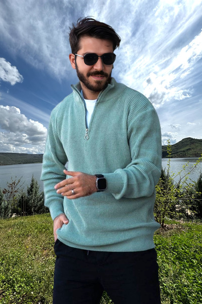 BİRBEYSTORE Men's Knitwear Sweater Zippered Stand Collar