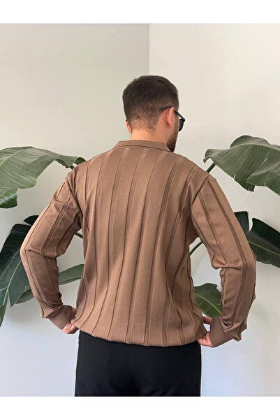 Gambocci Ανδρικό πλεκτό πουλόβερ με μακρυμάνικο γιακά πόλο oversized φαρδύ αυτοπλεκτό