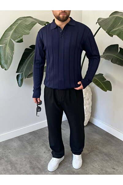 Gambocci Чоловічий поло з коміром, напівоверсайз, широкий, з довгими рукавами, трикотажний светр