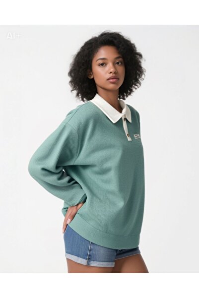 Mood Lab Polo Neck Buttoned Waffle Fabric Long Sleeve T-Shirt