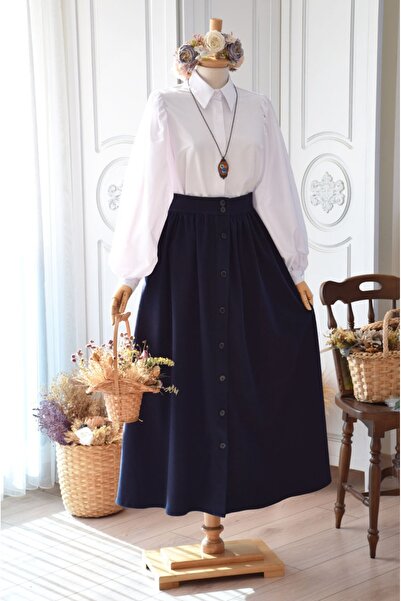 EMİNOS BUTİK Fusta cu nasturi Culoare bleumarin