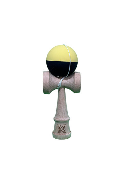 Berbis Kendama X Originala - Jucarie din Lemn, 18 cm, Model Bicolor Galben-Negru