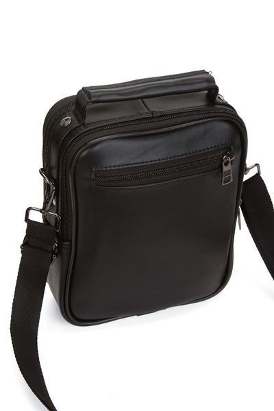 Newish Adelina Men's Black Genuine Leather Hand and Shoulder Bag with Steel Case and Phone Compartment