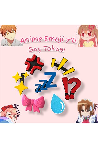 Bilgin Üretim 7’li Anime Manga Emoji İfade Saç Tokası Seti – Cosplay Manpu Ak...