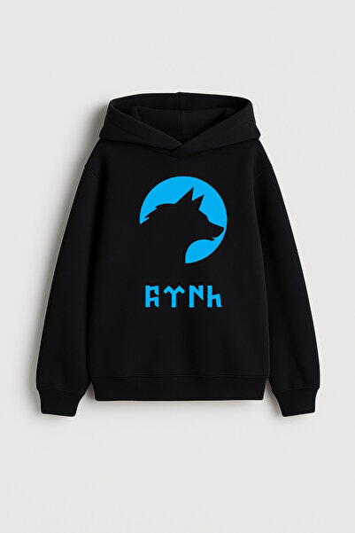 MODA Синьо-сиво вълче с принт Дамско Мъжко Детско Черно суитчър с качулка