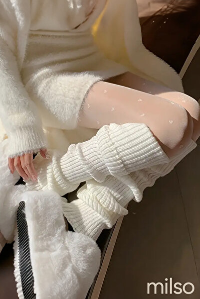 MİLSO Women's White Color Thick Knit Below Knee Leggings - Soft and Stretchy Leg