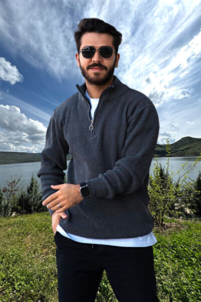 BİRBEYSTORE Men's Knitwear Sweater Zippered Stand Collar