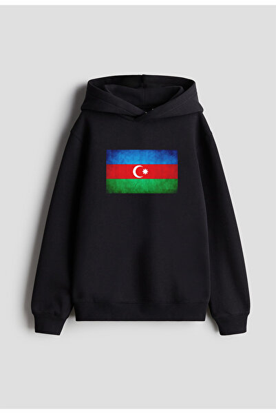 MODA هوديي أسود مطبوع عليه علم أذربيجان للنساء والرجال والأطفال
