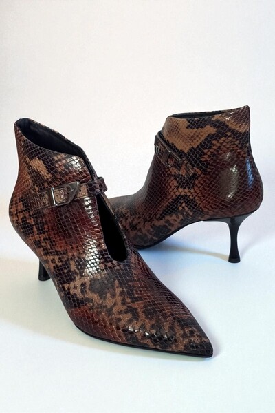 ERS Air Comfort Genuine Leather Snake Pattern Brown Women's Ankle Boots –7 cm...