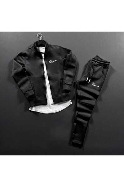 NOFLEN Groove Men's Black Scuba Gray Bottom Top Tracksuit Set