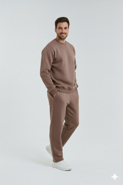 OXVİN Straight Leg Crew Neck Three Thread Soft Cotton Oversized Tracksuit Set