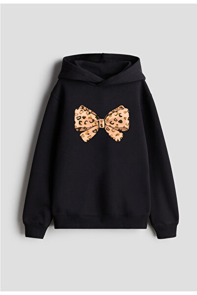 MODA Дамска черна суитшърт с качулка и леопардов принт