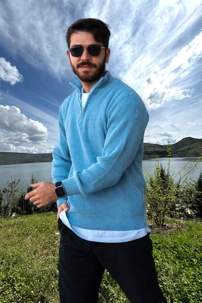 BİRBEYSTORE Men's Knitwear Sweater Zippered Stand Collar