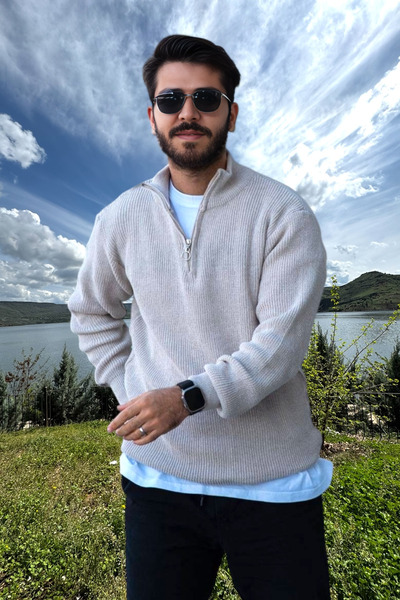 BİRBEYSTORE Men's Knitwear Sweater Zippered Stand Collar