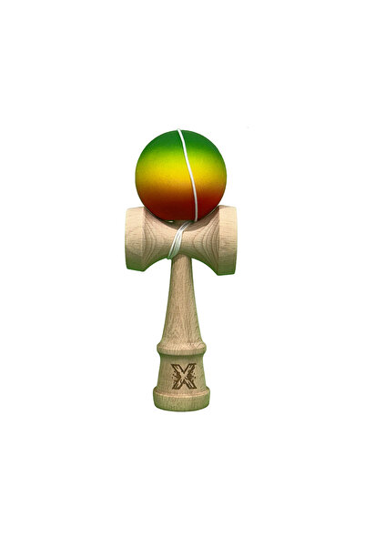 Berbis Kendama X Originala - Jucarie din Lemn, 18 cm, Model Verde-Galben-Rosu...