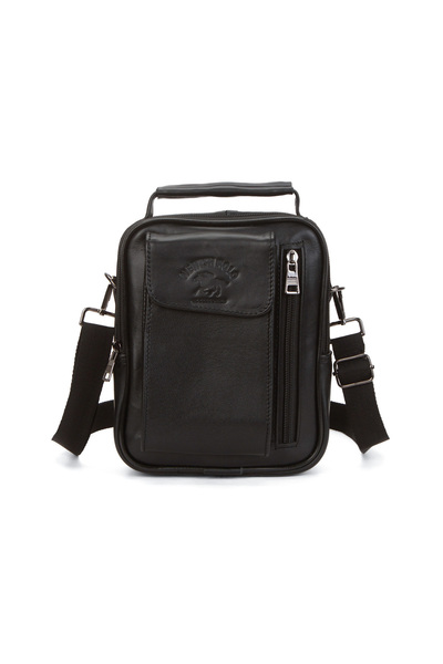 Newish Adelina Men's Black Genuine Leather Hand and Shoulder Bag with Steel Case and Phone Compartment